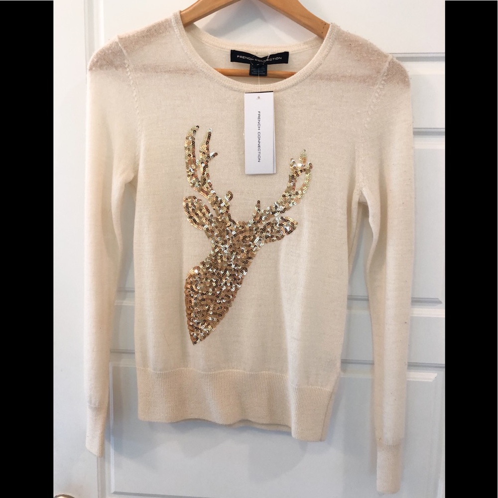 French Connection Holiday Sequin Reindeer Sweater